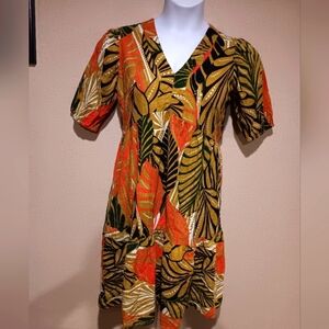 Mlle Gabrielle Multicolor Leaf Pattern Dress Size S